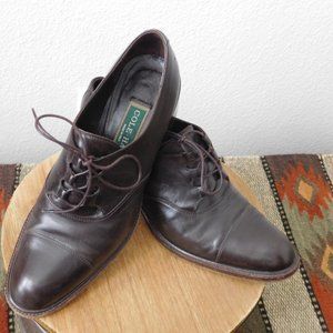 Vintage Cole Haan Oxford Brown Leather lace up square heel Excellent Condition